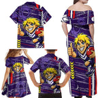 Fremantle Dockers Family Matching Off Shoulder Maxi Dress and Hawaiian Shirt Mascot Cartoon Football Illustration Style