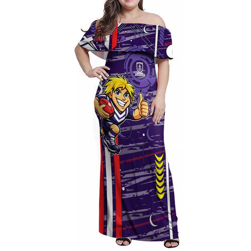 Fremantle Dockers Family Matching Off Shoulder Maxi Dress and Hawaiian Shirt Mascot Cartoon Football Illustration Style