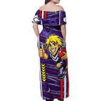 Fremantle Dockers Family Matching Off Shoulder Maxi Dress and Hawaiian Shirt Mascot Cartoon Football Illustration Style