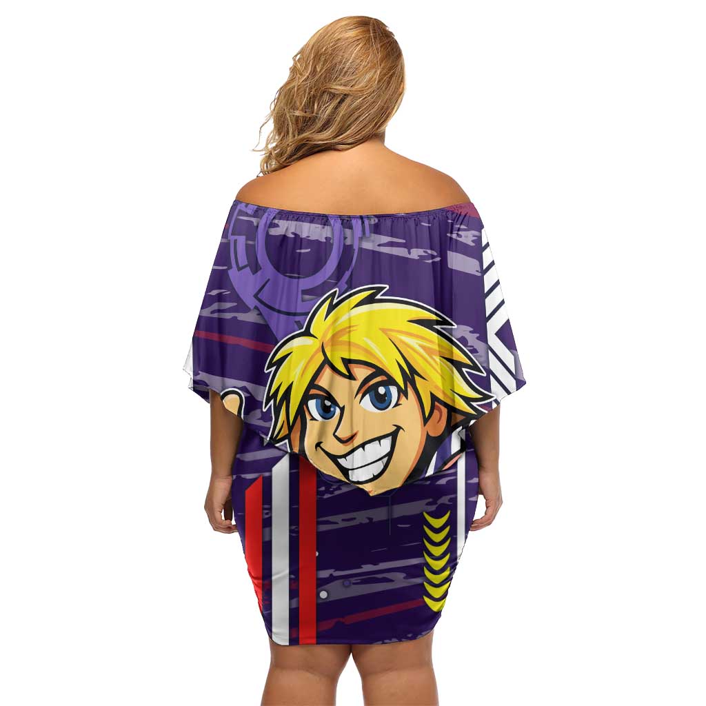 Fremantle Dockers Family Matching Off Shoulder Short Dress and Hawaiian Shirt Mascot Cartoon Football Illustration Style