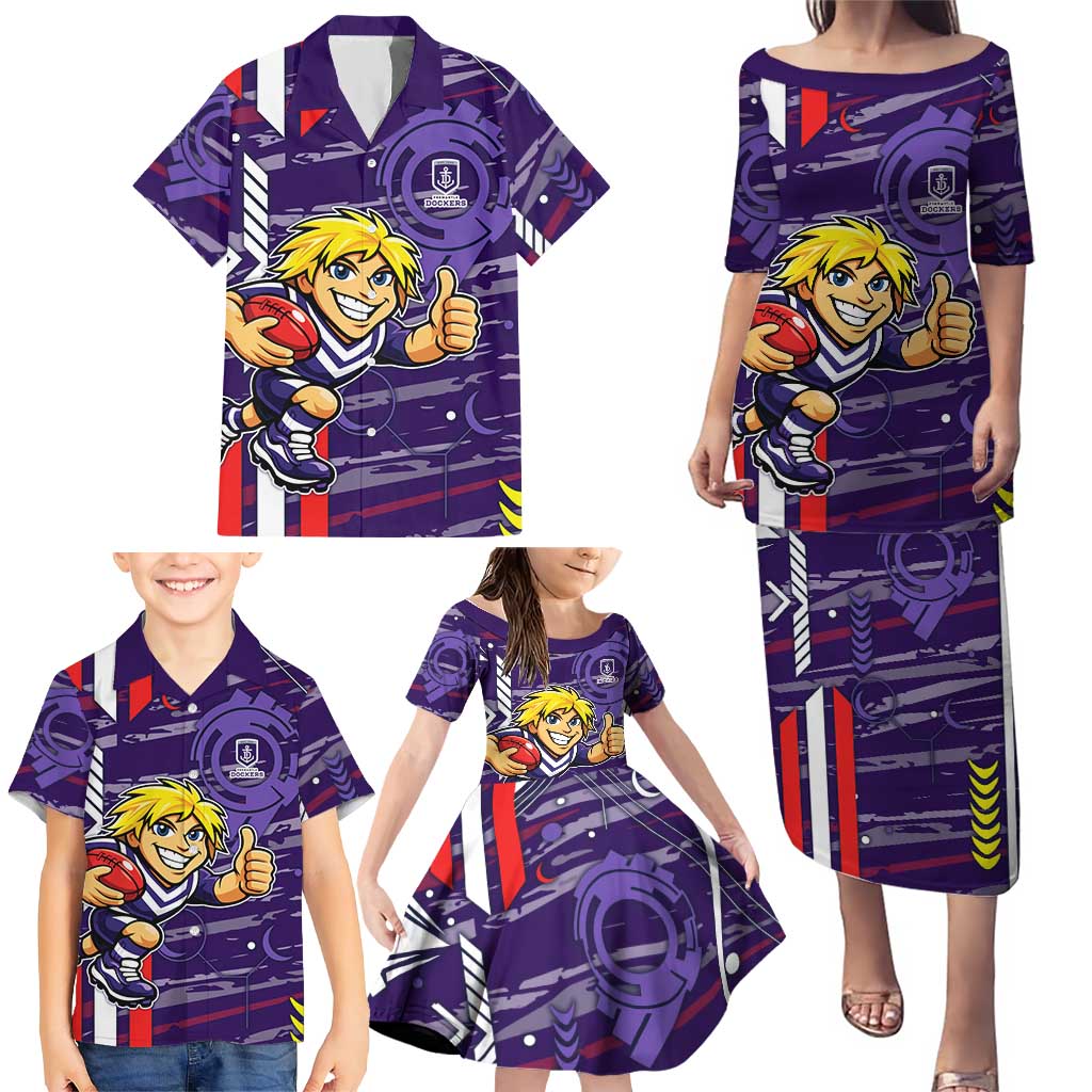 Fremantle Dockers Family Matching Puletasi and Hawaiian Shirt Mascot Cartoon Football Illustration Style