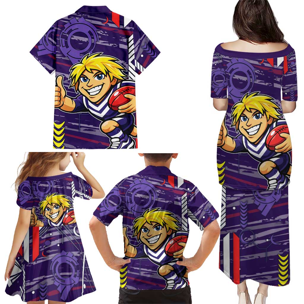 Fremantle Dockers Family Matching Puletasi and Hawaiian Shirt Mascot Cartoon Football Illustration Style