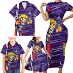 Fremantle Dockers Family Matching Short Sleeve Bodycon Dress and Hawaiian Shirt Mascot Cartoon Football Illustration Style