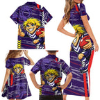 Fremantle Dockers Family Matching Short Sleeve Bodycon Dress and Hawaiian Shirt Mascot Cartoon Football Illustration Style