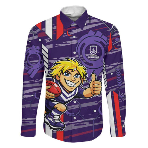 Fremantle Dockers Family Matching Short Sleeve Bodycon Dress and Hawaiian Shirt Mascot Cartoon Football Illustration Style