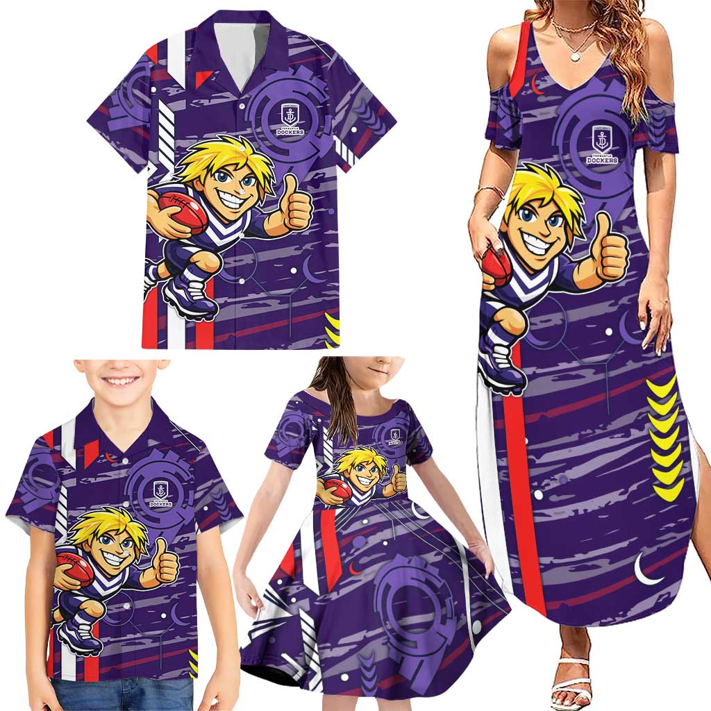 Fremantle Dockers Family Matching Summer Maxi Dress and Hawaiian Shirt Mascot Cartoon Football Illustration Style