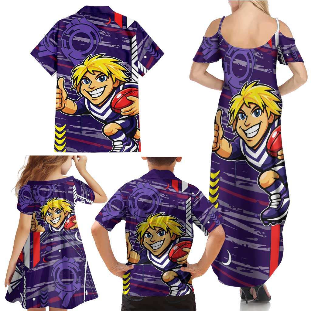 Fremantle Dockers Family Matching Summer Maxi Dress and Hawaiian Shirt Mascot Cartoon Football Illustration Style