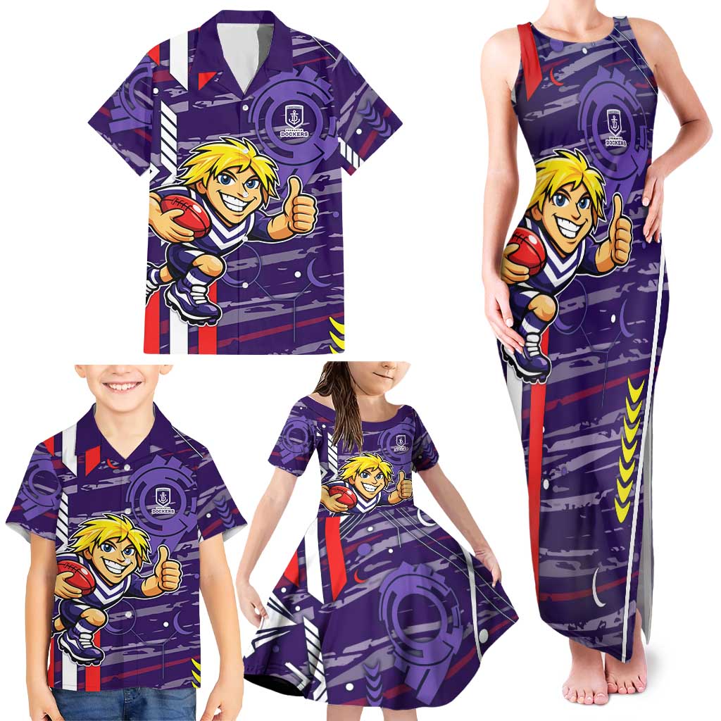 Fremantle Dockers Family Matching Tank Maxi Dress and Hawaiian Shirt Mascot Cartoon Football Illustration Style