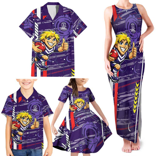Fremantle Dockers Family Matching Tank Maxi Dress and Hawaiian Shirt Mascot Cartoon Football Illustration Style