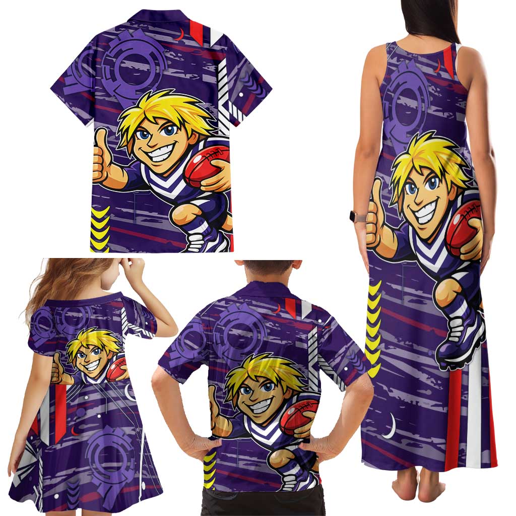 Fremantle Dockers Family Matching Tank Maxi Dress and Hawaiian Shirt Mascot Cartoon Football Illustration Style