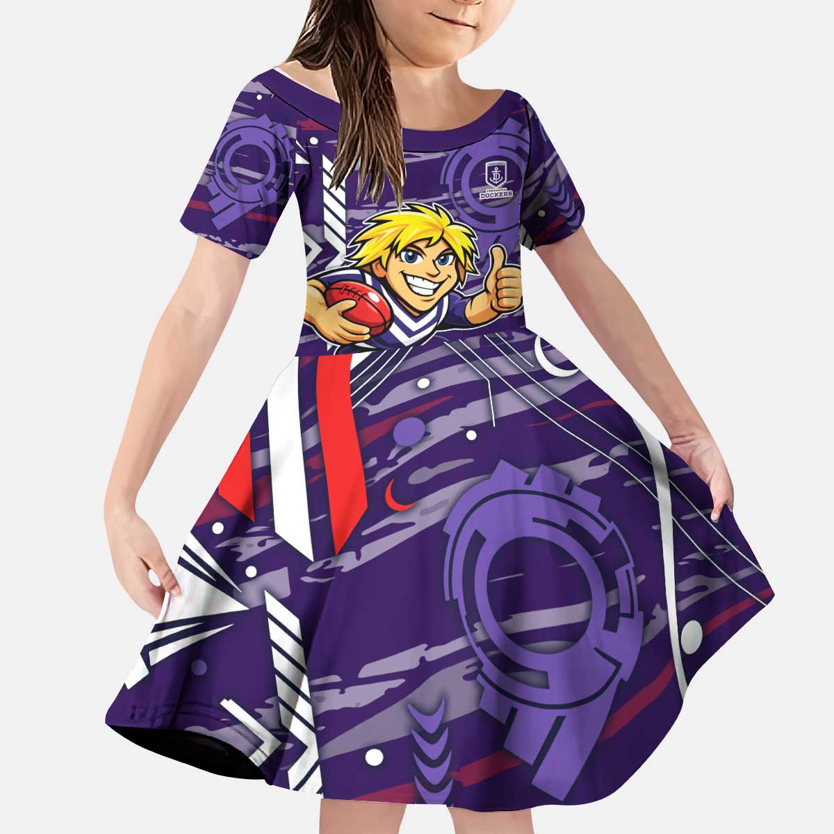Fremantle Dockers Kid Short Sleeve Dress Mascot Cartoon Football Illustration Style