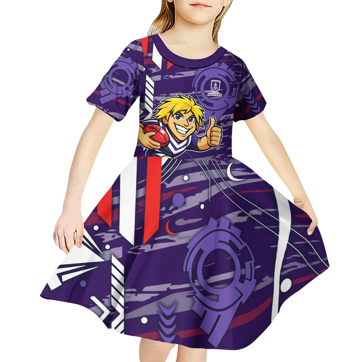 Fremantle Dockers Kid Short Sleeve Dress Mascot Cartoon Football Illustration Style