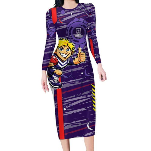 Fremantle Dockers Long Sleeve Bodycon Dress Mascot Cartoon Football Illustration Style