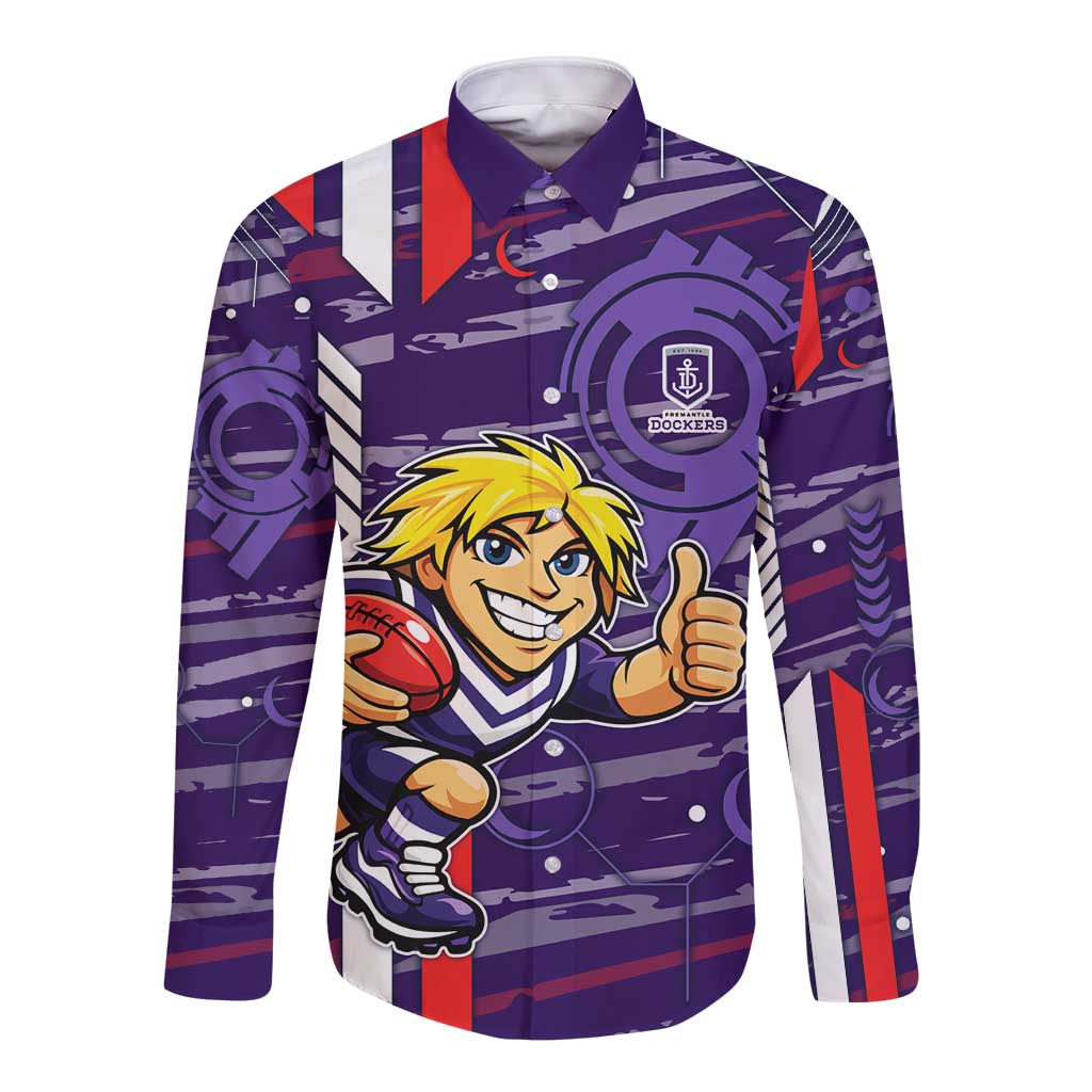 Fremantle Dockers Long Sleeve Button Shirt Mascot Cartoon Football Illustration Style