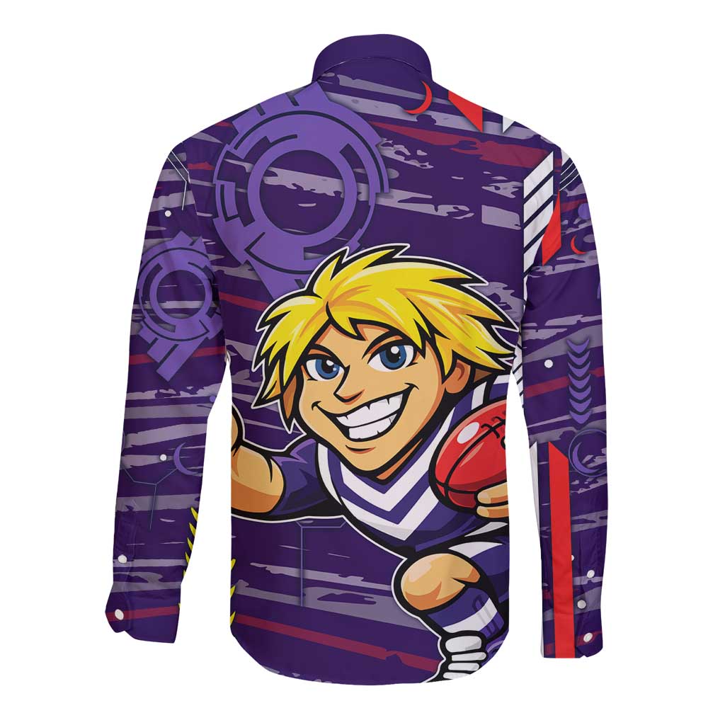 Fremantle Dockers Long Sleeve Button Shirt Mascot Cartoon Football Illustration Style