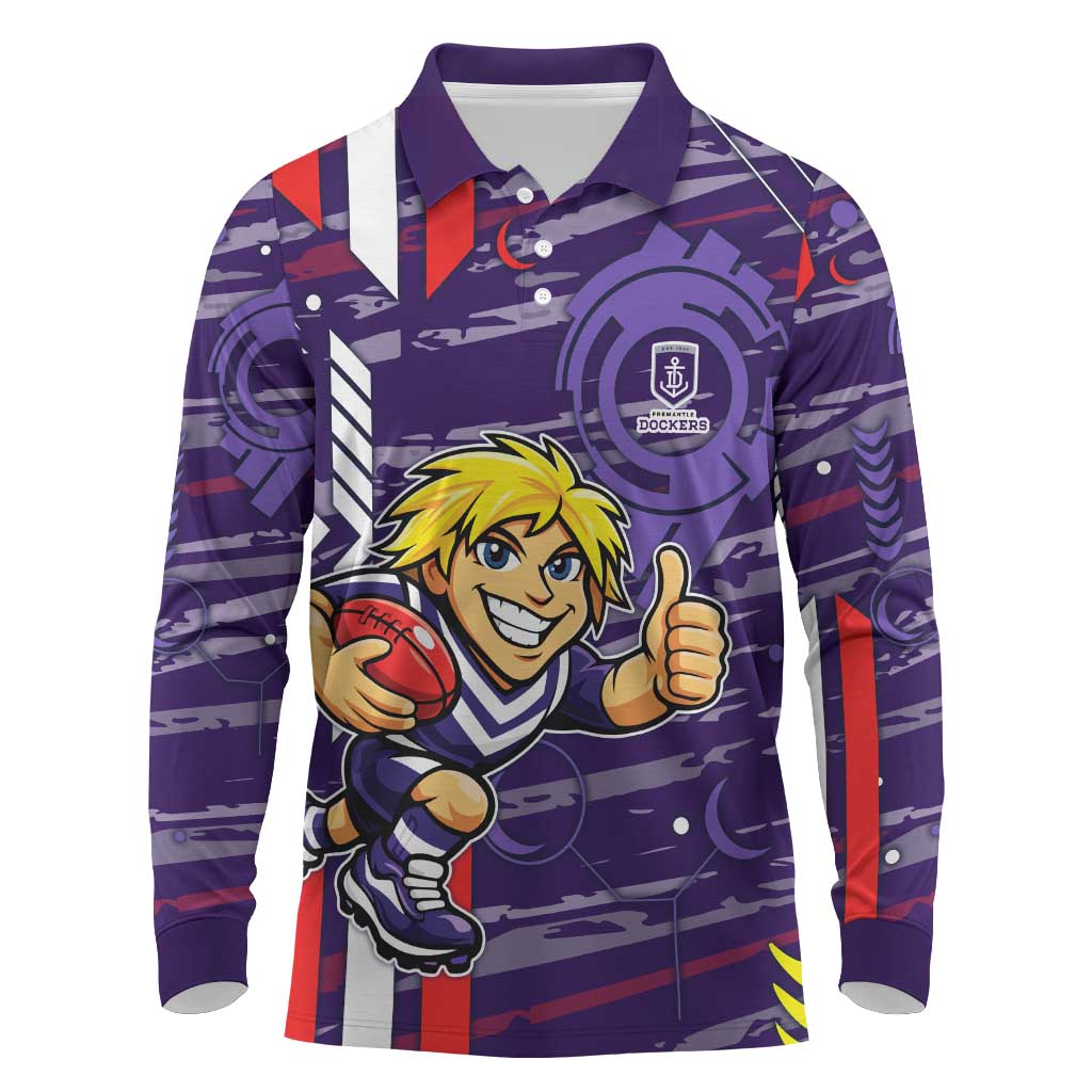 Fremantle Dockers Long Sleeve Polo Shirt Mascot Cartoon Football Illustration Style