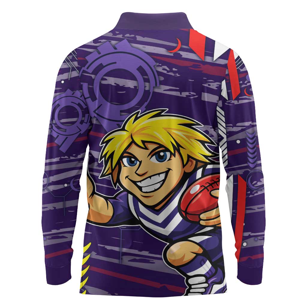 Fremantle Dockers Long Sleeve Polo Shirt Mascot Cartoon Football Illustration Style