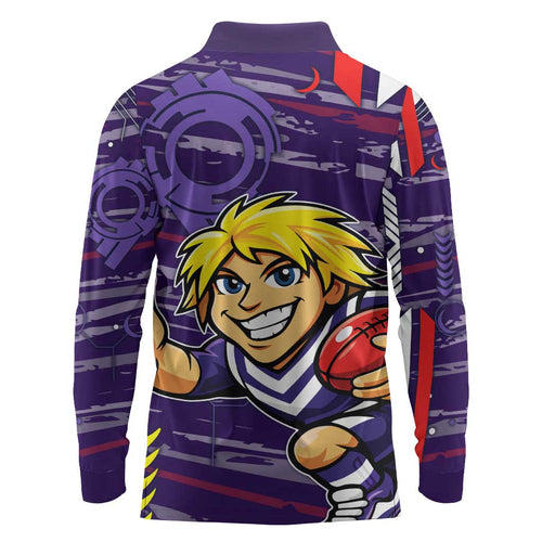Fremantle Dockers Long Sleeve Polo Shirt Mascot Cartoon Football Illustration Style