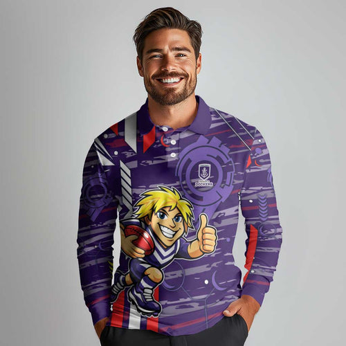 Fremantle Dockers Long Sleeve Polo Shirt Mascot Cartoon Football Illustration Style