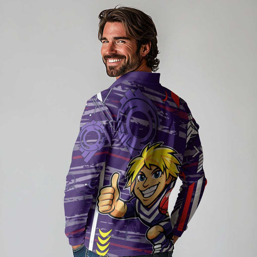 Fremantle Dockers Long Sleeve Polo Shirt Mascot Cartoon Football Illustration Style