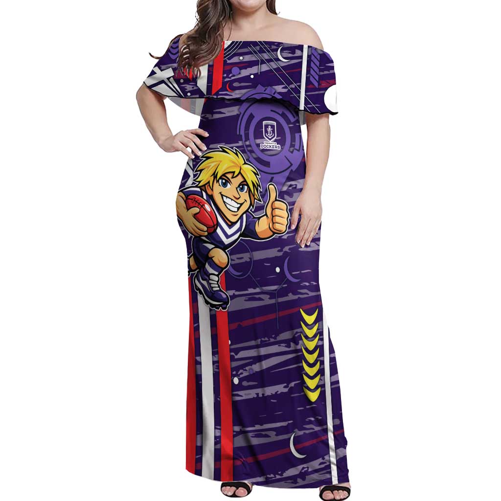 Fremantle Dockers Off Shoulder Maxi Dress Mascot Cartoon Football Illustration Style