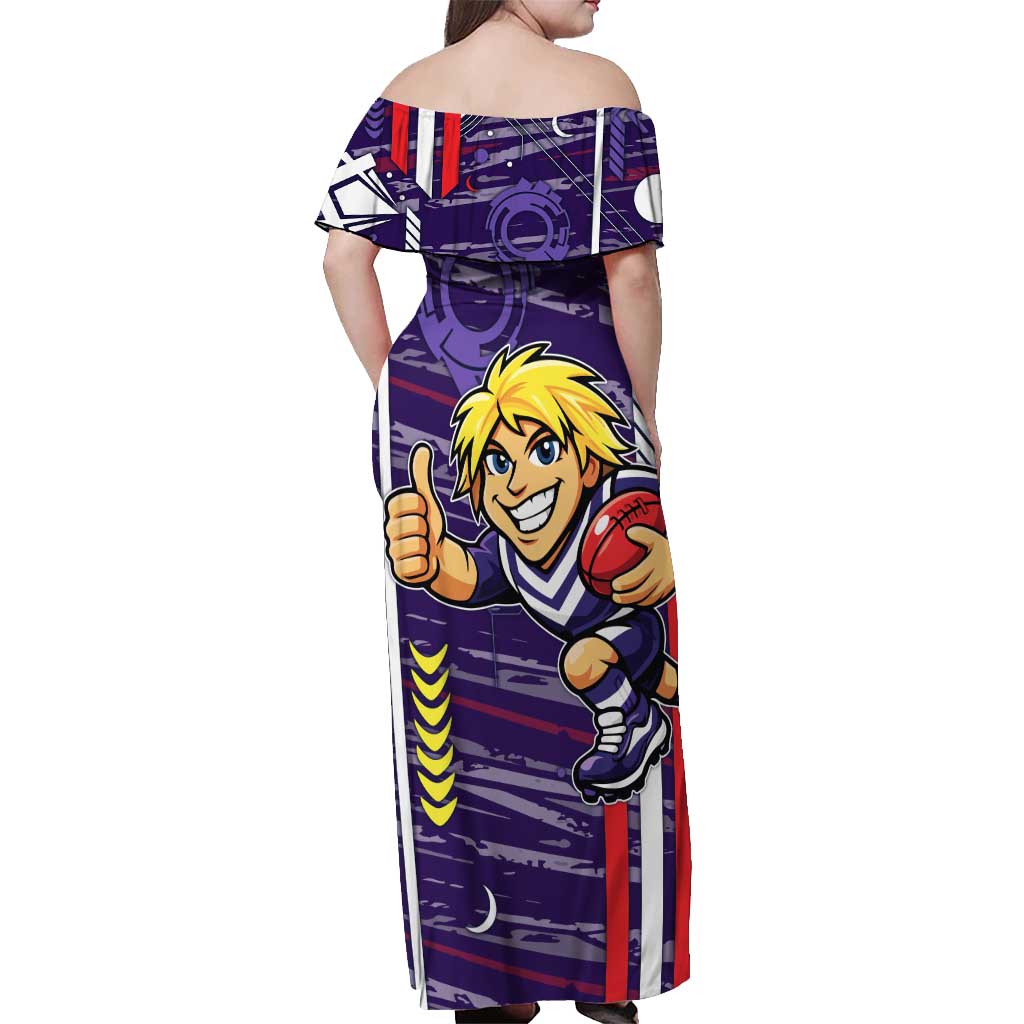 Fremantle Dockers Off Shoulder Maxi Dress Mascot Cartoon Football Illustration Style