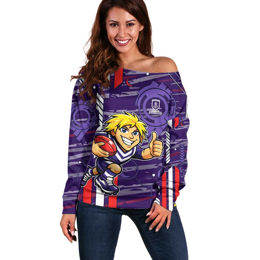 Fremantle Dockers Off Shoulder Sweater Mascot Cartoon Football Illustration Style