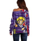 Fremantle Dockers Off Shoulder Sweater Mascot Cartoon Football Illustration Style