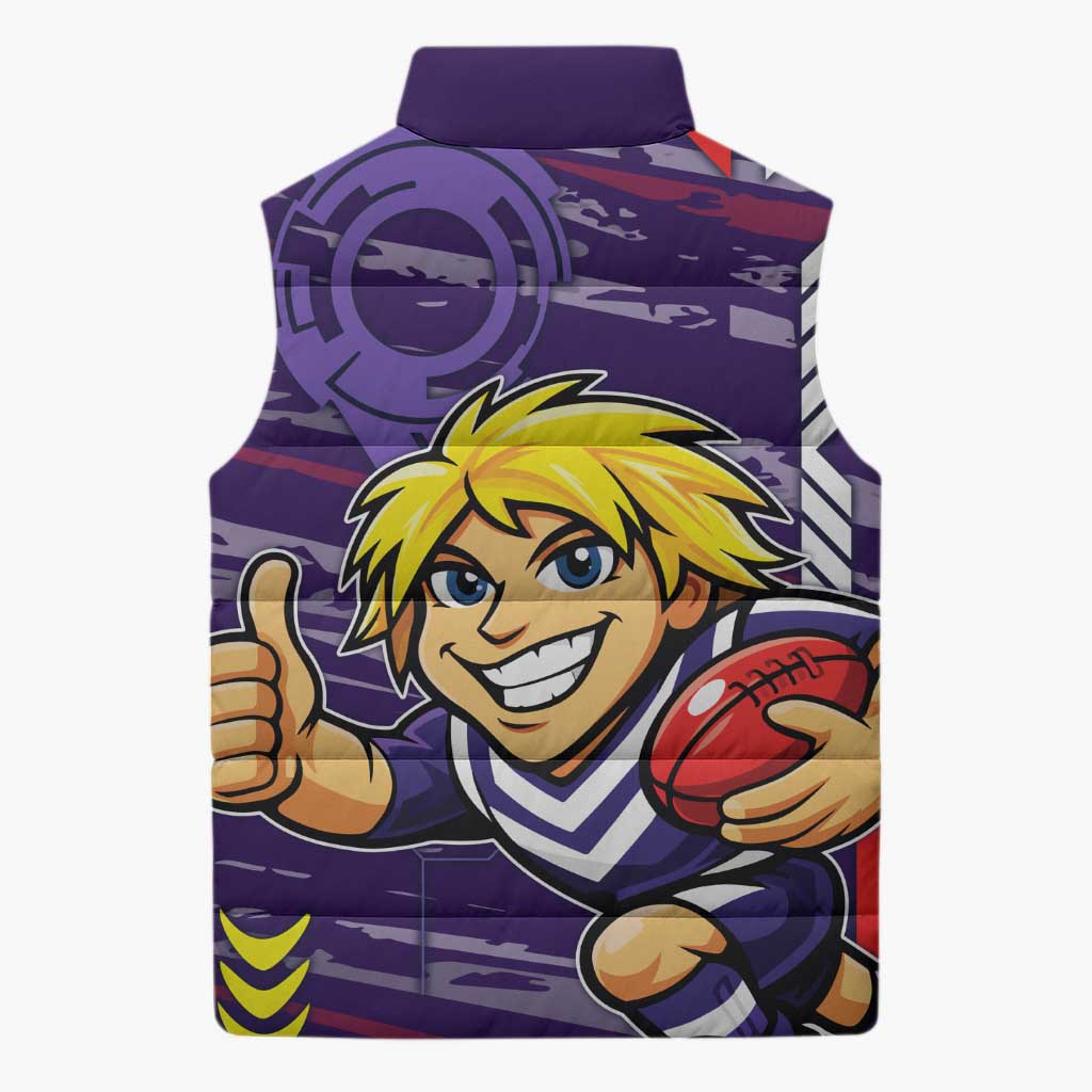 Fremantle Dockers Sleeveless Puffer Jacket Mascot Cartoon Football Illustration Style