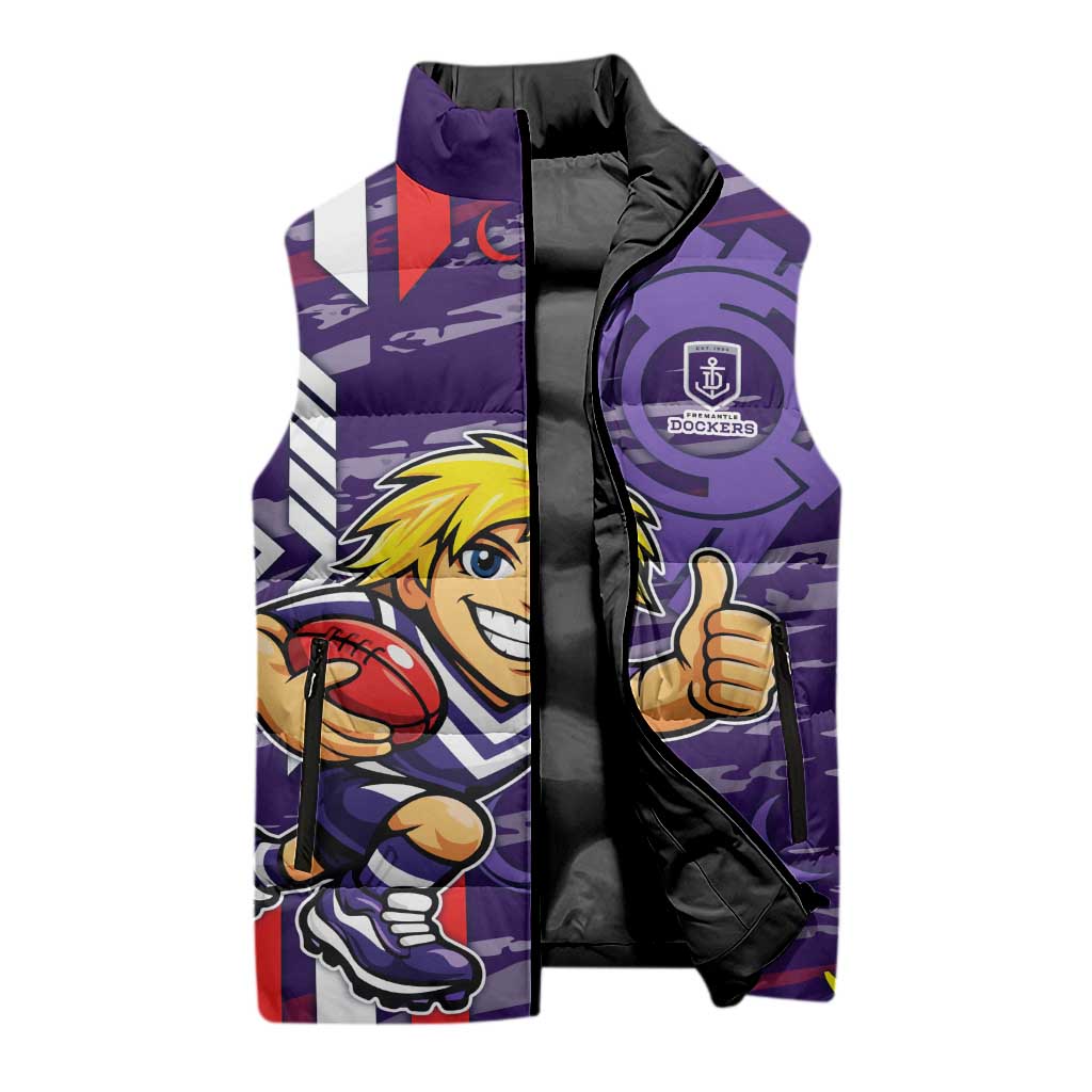 Fremantle Dockers Sleeveless Puffer Jacket Mascot Cartoon Football Illustration Style