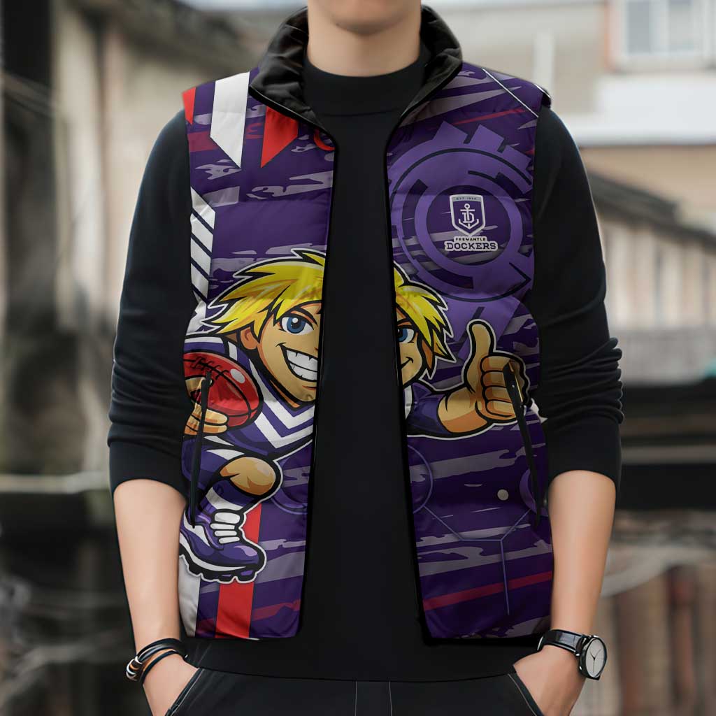 Fremantle Dockers Sleeveless Puffer Jacket Mascot Cartoon Football Illustration Style