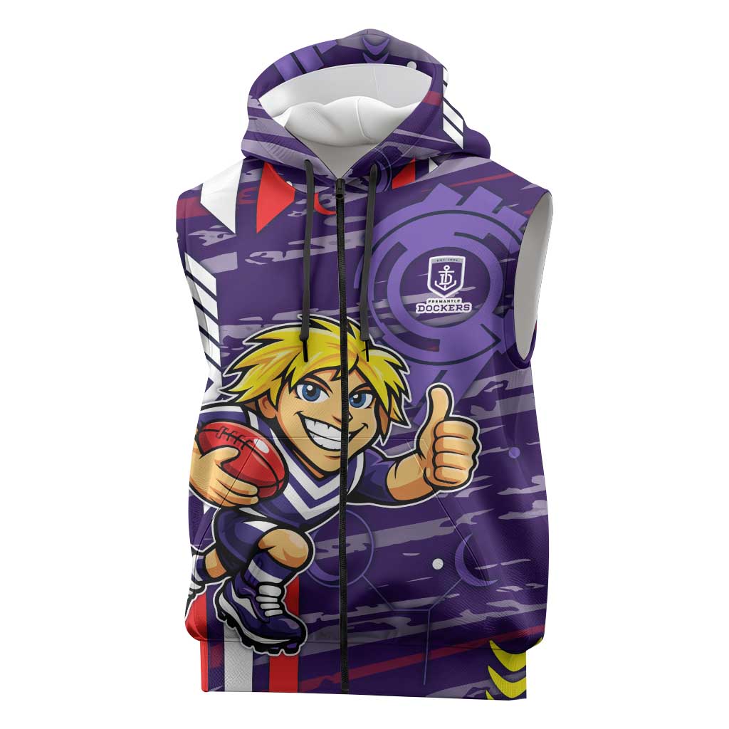 Fremantle Dockers Sleeveless Zip Hoodie Mascot Cartoon Football Illustration Style