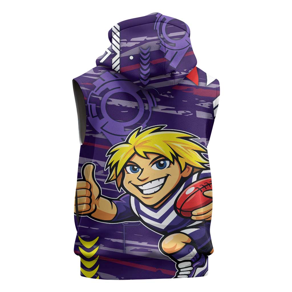Fremantle Dockers Sleeveless Zip Hoodie Mascot Cartoon Football Illustration Style