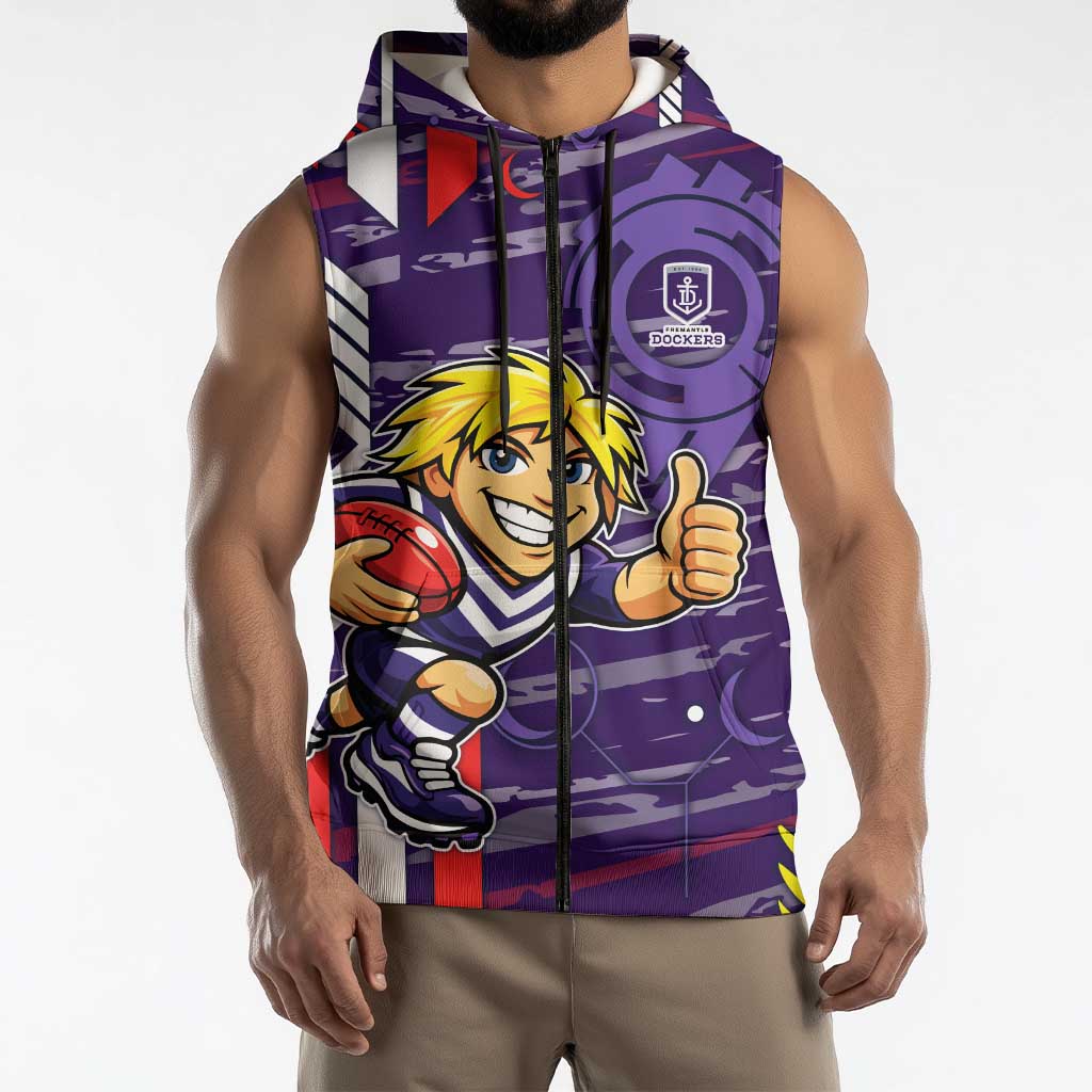Fremantle Dockers Sleeveless Zip Hoodie Mascot Cartoon Football Illustration Style