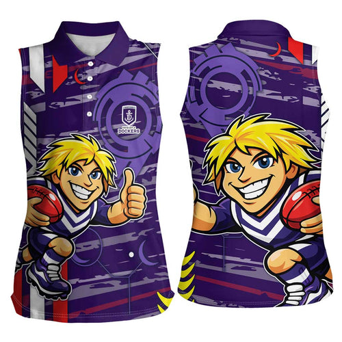 Fremantle Dockers Women Sleeveless Polo Shirt Mascot Cartoon Football Illustration Style