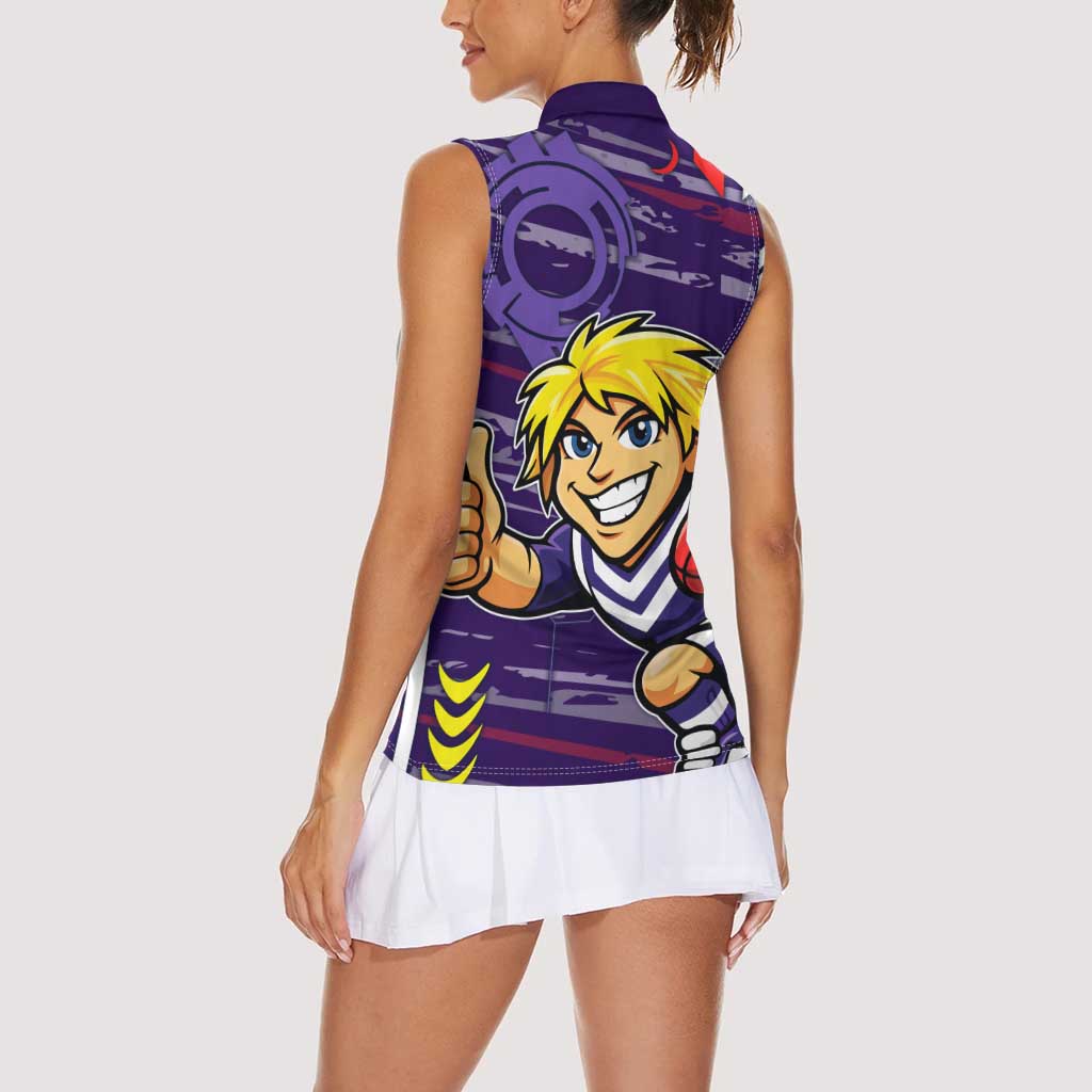 Fremantle Dockers Women Sleeveless Polo Shirt Mascot Cartoon Football Illustration Style