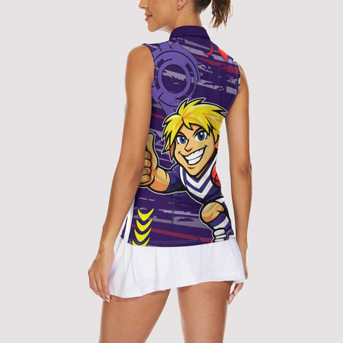 Fremantle Dockers Women Sleeveless Polo Shirt Mascot Cartoon Football Illustration Style