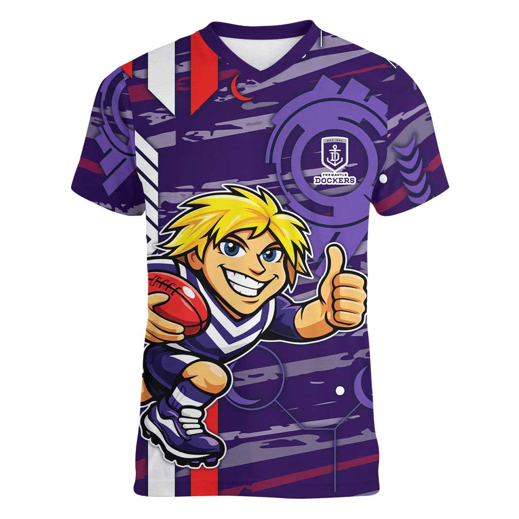 Fremantle Dockers Women V-Neck T-Shirt Mascot Cartoon Football Illustration Style