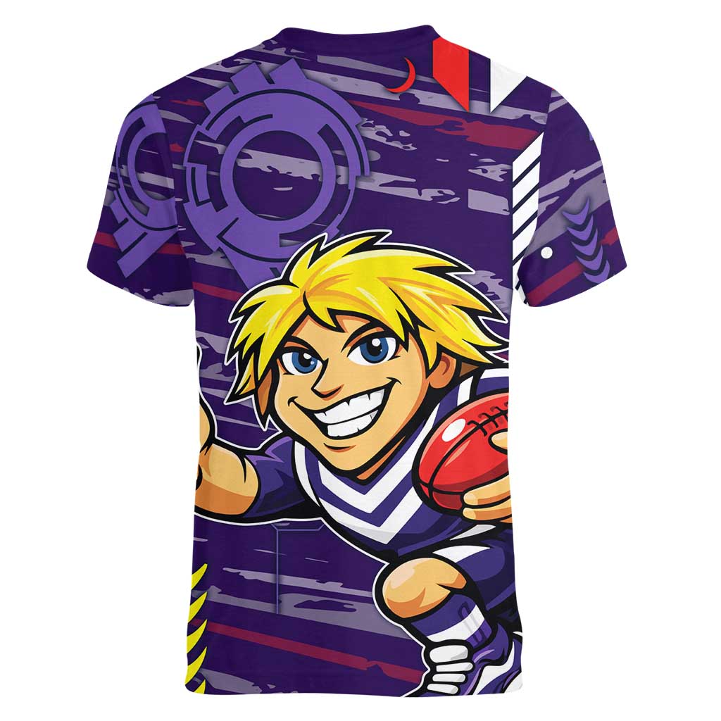 Fremantle Dockers Women V-Neck T-Shirt Mascot Cartoon Football Illustration Style