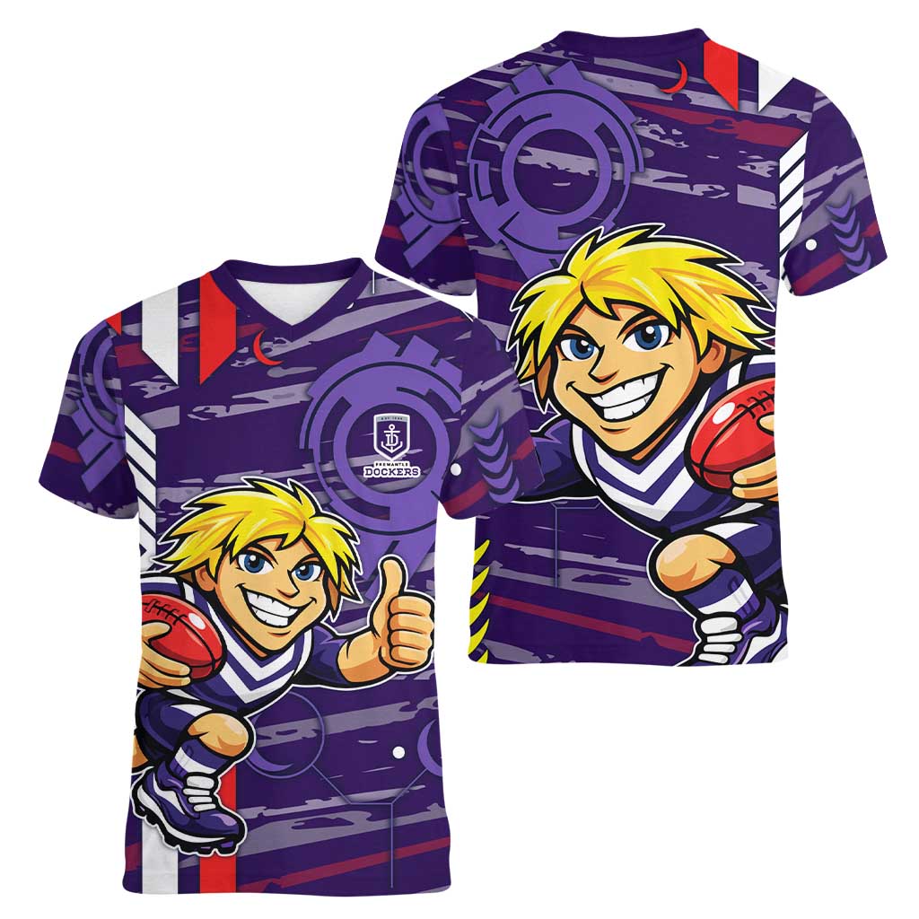 Fremantle Dockers Women V-Neck T-Shirt Mascot Cartoon Football Illustration Style