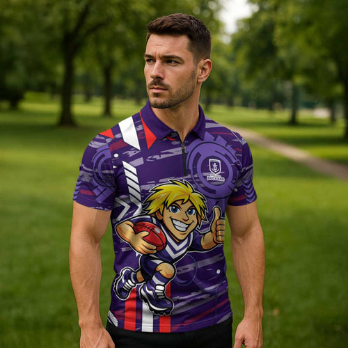 Fremantle Dockers Zipper Polo Shirt Mascot Cartoon Football Illustration Style
