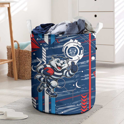 Geelong Cats Laundry Basket Mascot Cartoon Football Illustration Style