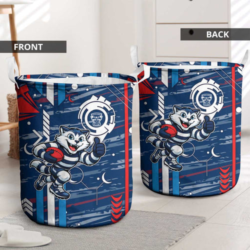 Geelong Cats Laundry Basket Mascot Cartoon Football Illustration Style