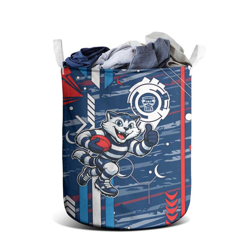 Geelong Cats Laundry Basket Mascot Cartoon Football Illustration Style