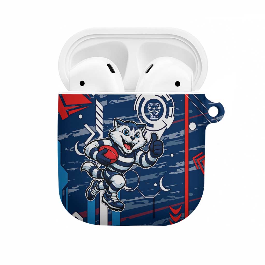 Geelong Cats AirPods Case Mascot Cartoon Football Illustration Style