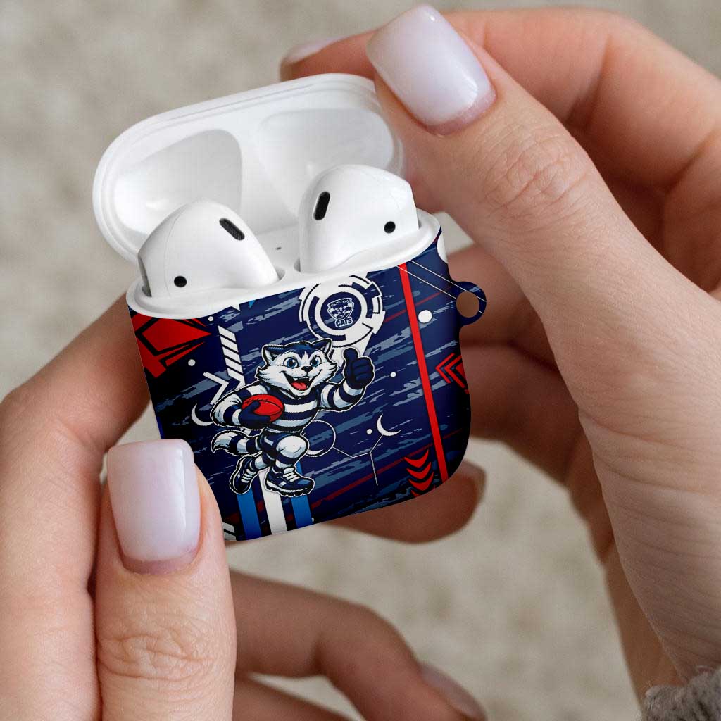 Geelong Cats AirPods Case Mascot Cartoon Football Illustration Style