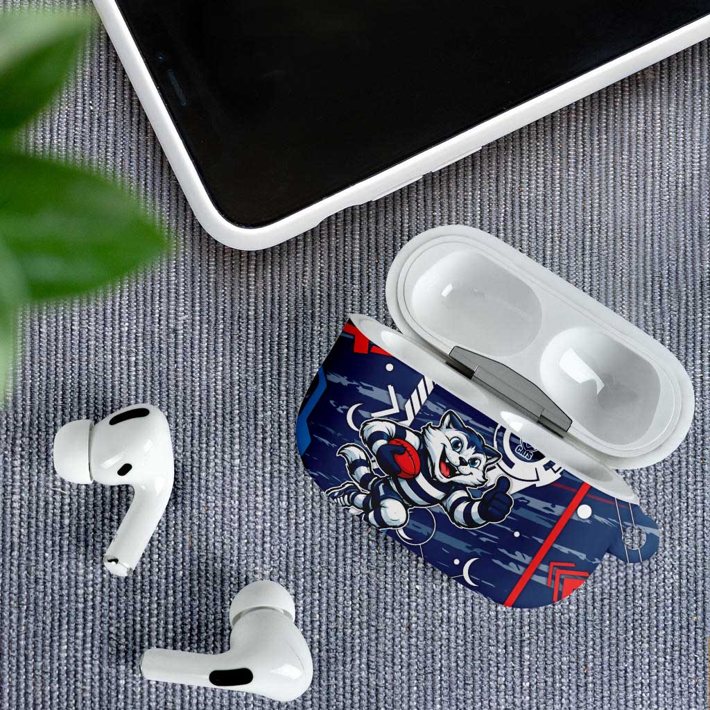 Geelong Cats AirPods Case Mascot Cartoon Football Illustration Style
