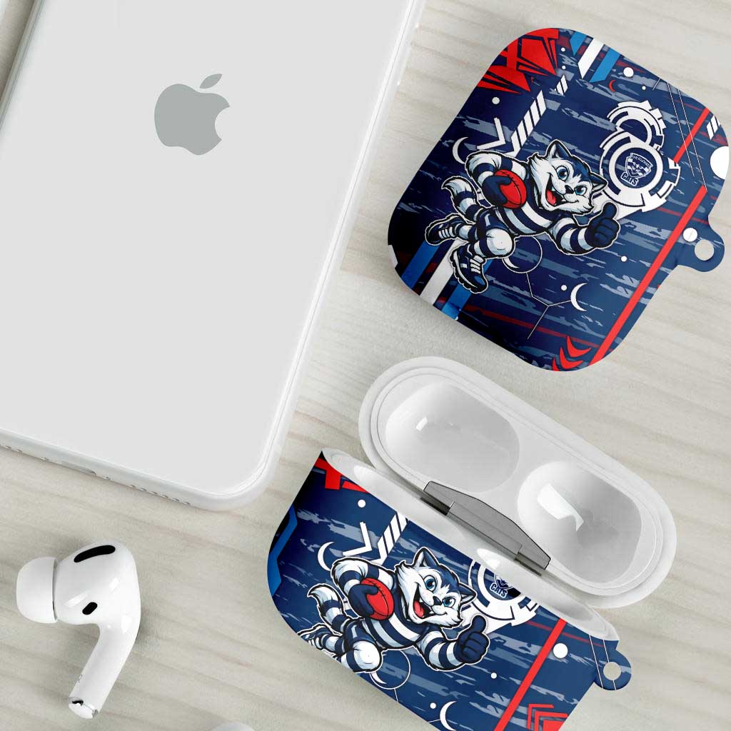 Geelong Cats AirPods Case Mascot Cartoon Football Illustration Style