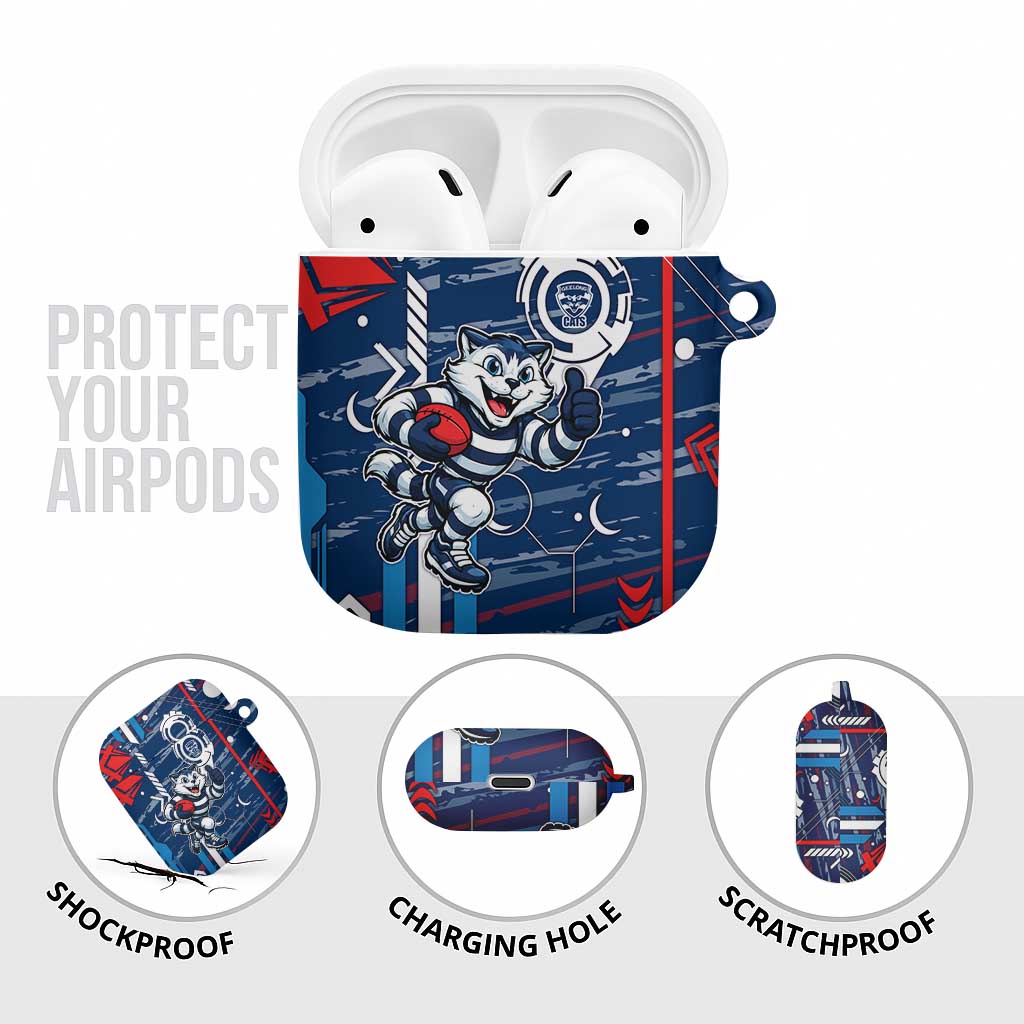 Geelong Cats AirPods Case Mascot Cartoon Football Illustration Style