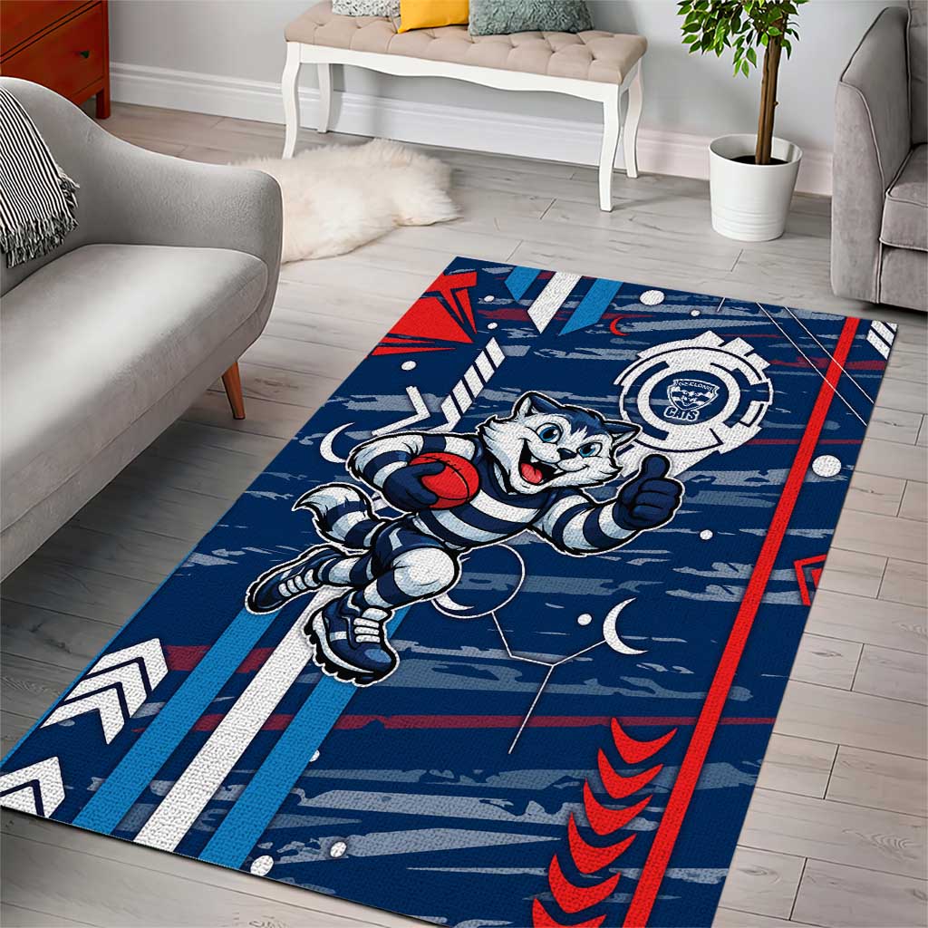 Geelong Cats Area Rug Mascot Cartoon Football Illustration Style